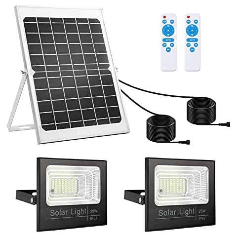 Solar Flood Lights Dusk to Dawn,Solar Security Lights Outdoor IP67 Waterproof 800LM 5000K 16.4ft Cable Outdoor Solar Lights 2-in-1 with Remote Outdoor Security Lighting for Barn,Garden,Pool,Garage Cover