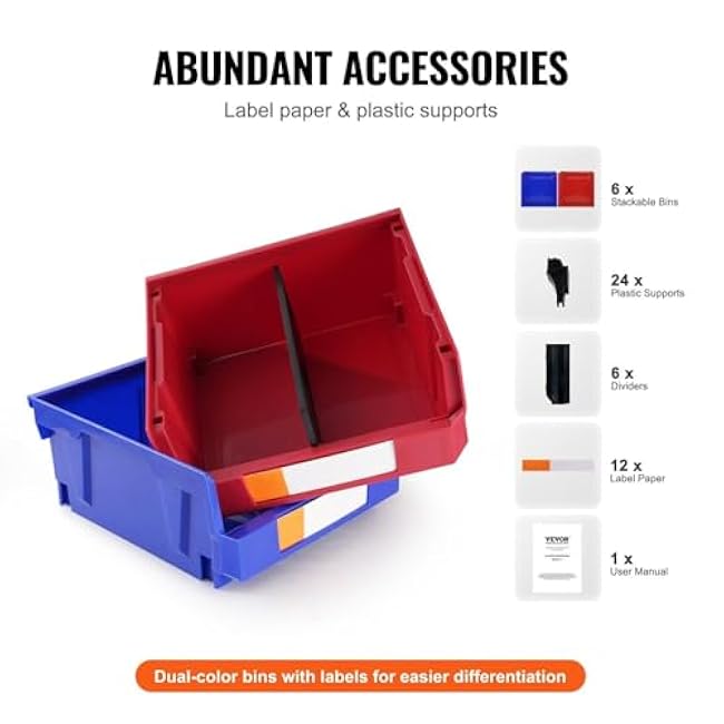 6-Pack Plastic Storage Bins ¨C 11 x 11 x 5 Hanging and Stackable Organizer Containers | Heavy-Duty for Closet, Kitchen, Pantry and Office | Multi-Use in Blue/Red (Set of 6)