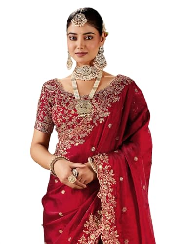 Image of SIRIL Women's Tissue Silk Sequence Embroidery Saree with Unstitched Blouse Piece