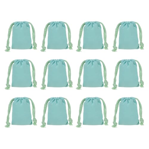 PATIKIL 100% Cotton Reusable Drawstring Bags, 3x4 Inch 12 Pack Multipurpose Washable Cotton Dust Bags, Luggage Organizer, Travel Essentials Storage Pouch, Turquoise