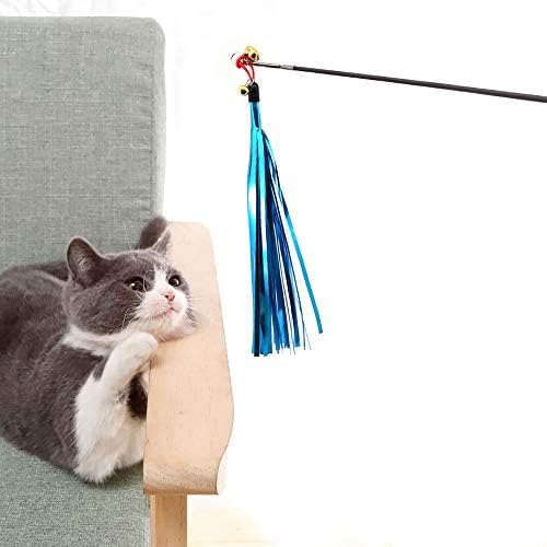 Retractable Cat Wand Toy Set 18pcs Assorted Teaser Refills with Bell, Feather Teaser Cat Toy, Including Bird Feather, Squiggly Worm, Crinkle Balls for Indoor Kitty Interactive Teather Fishing Pole Toy