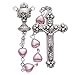 True Faith Jewelry Rosary Chain, Rosaries With Imitation Pearl Heart Prayer Beads, Crucifix And Chalice Center, Religious Chains Perfect For First Communion Gifts And Baptism, Pink, 19 Inch