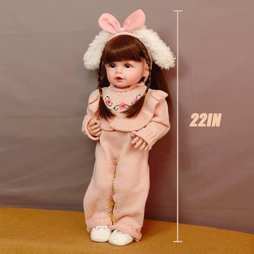 دمية واقعية لطفل حديث الولادة ريبورن من السيليكون الناعم مناسبة للبنات، مجهزة بلهايات وملابس وحفاضات، مناسبة للأطفال فوق 3 سنوات فما فوق من بيونتي، 56 سم