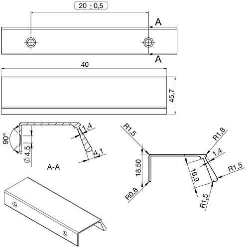Furnipart 442420040-102/76 Bench Handle Strip, Black, Schwarz matt gebürstet/Schwarz - Image 3