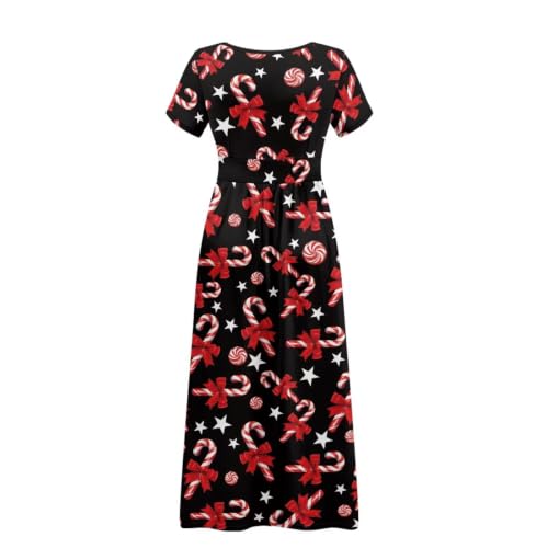 Image of Women's Fall Summer Short Sleeve Ankle Length V-Neck Party Dress with Pockets Size S-3XL
