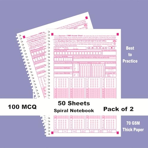 Image of amblitz OMR Sheet | 100 MCQ's | Spiral Notebook of 50 sheets | Pack of 2 Notebook | A4 Size | OMR Sheet for practice |
