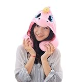 Licorne U Oreiller, Flyfish Voyage Oreiller Cou Microbille Polyester Cou Oreiller Soutien Coussin Unicorn Hoodie Drôle Cadeaux pour Enfants Femmes (Rose)