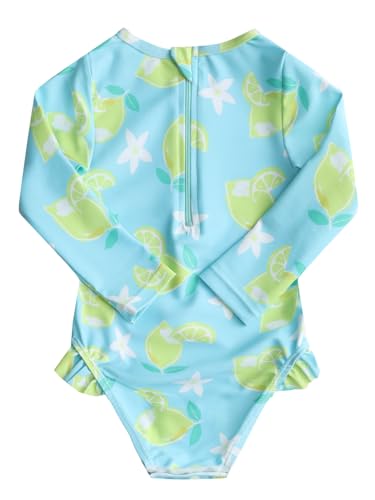 Image of Aisyee Baby Girls One Piece Swimsuits Long Sleeve Rash Guard Swimshirts