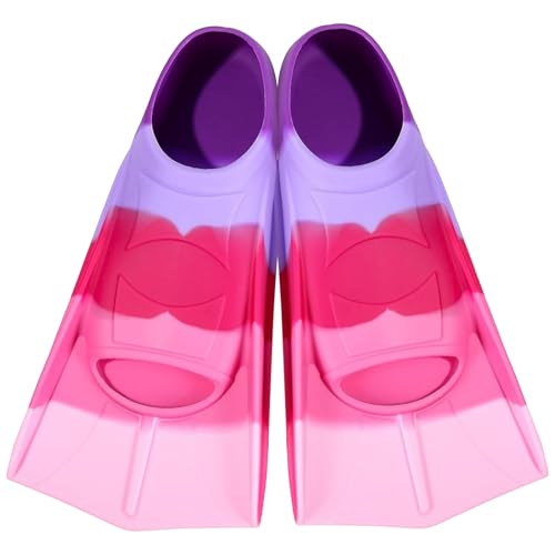 Bcuuozeeing Aletas de natación cortas para niños y adultos, 100% silicona, multicolor, para entrenamiento y snorkel