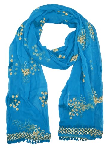 Image of YOUTHQUAKE Heavy Embroidered Work Chiffon Dupatta for Womens & Girls With Fancy Lace