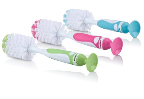 Image of Nuby 2-Pack Easy Clean Bottle Brush with Suction Base, Colors May Vary, 5", 2 Count