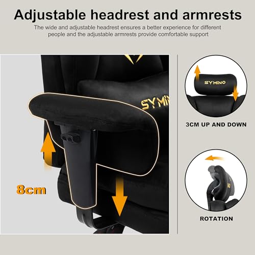 Symino Gaming Chair with Footrest, Computer Chairs, PC Chair with Pocket Spring Support, Ergonomic Comfortable Gaming Chairs for Adults, Black - Image 6