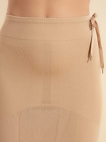 Image of NYKD NYSH021 Seamless Spandex Saree Shapewear for Women | Ankle-Length Petticoat with Drawstring, Targeted Hip Compression & Side Slit | Smooth, Defined Shape with No Side Bulges