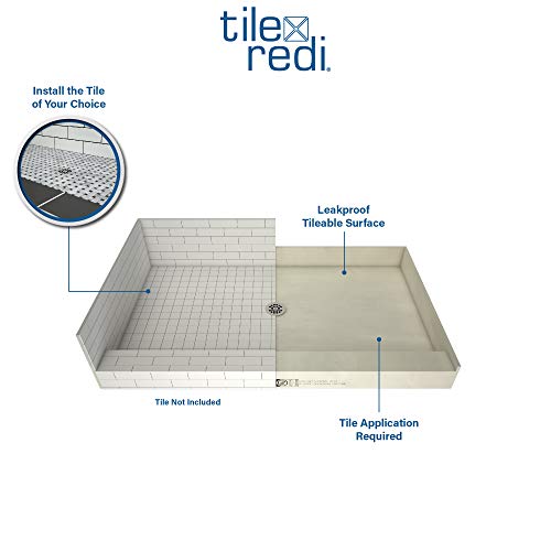 Tile Redi 4848C-Pvc Single Curb Shower Pan With Integrated Center Pvc Drain, 48-Inch Depth By 48-Inch Width #TOP4