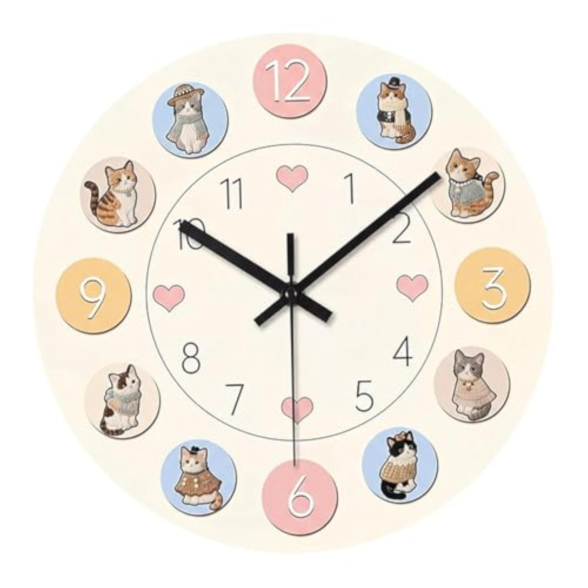 Cat Wall Clock, Silent Round Wall Ornament