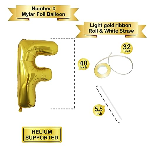 Image of Letter Balloons Gold Party Balloon - 40 Inch Large Gold Letter F Balloon, Letter Balloon Birthday Decorations, Balloon for Women Men Anniversary Party Decorations Supplies