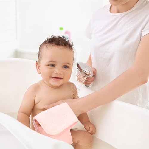 Image of CroBlissful 12 Pack Colorful Baby Washcloths 12 * 12 inch Newborn Wash Cloths Baby Soft Cotton Towels Reusable Baby Wipes for Face, 4 Colors(Pink)