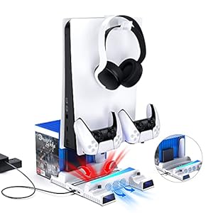 NexiGo PS5 Vertical Stand with Headset Holder and AC Adapter for PS5 Disc & Digital Editions, RGB LED Light, Dual…