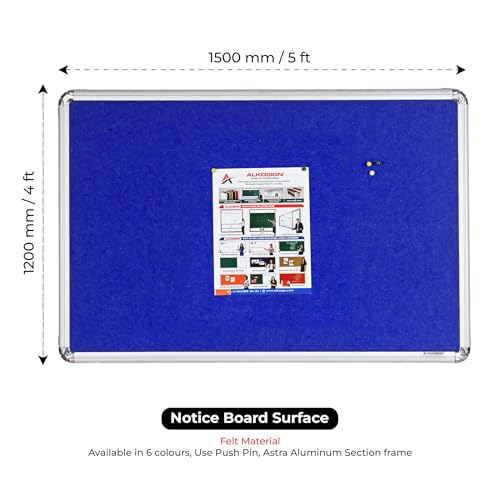 Image of ALKOSIGN Astra Felt Notice Board -Blue (4 x 5 Feet) |Bulletin Board, Pin-up Board, Display Board, Push pins Board, Announcement Board, Soft Message Board, for School, College, Office, Study Room etc