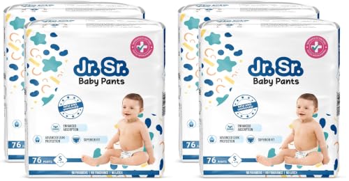 Image of Jr. Sr. Baby Diaper Pants | Small (S) Size (4-8 kg), 152 Count | Pack of 4 | Upto 12 hr Absorption with Advanced Leak Protection | Safe For Babies Skin | Soft, Secure & Comfy