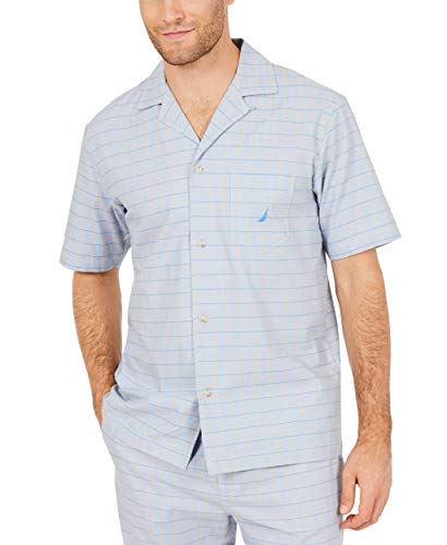 Nautica Men's Grey Herrinbone Plaid Woven Sleep Top
