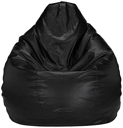Image of Bean Bag Cover Leatherette Black Sofa Cover Chair Sturdy Zipper Recliner Bean Bag Cover Organizing Storage Water Resistant Furniture (No Filler)