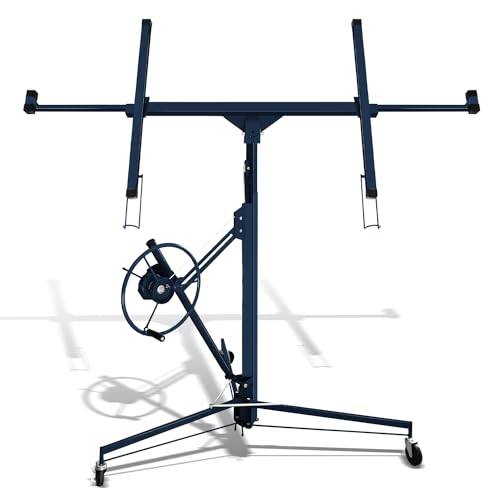 Ikodm - Elevador de placas plegable XXL para placas de yeso de hasta máx. 68 kg, 132 – 335 cm, altura de trabajo ajustable, ancho máximo 294 cm, 3 ruedas con freno de estacionamiento, color azul