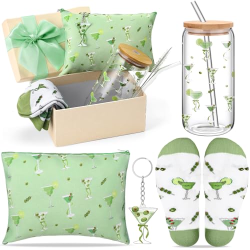 Boao 5 Pcs a Tini Bit Older Birthday Gift Green Martini Set with Glass Cup, Socks, Cosmetic Bag...