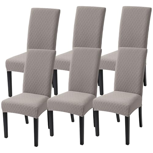 SearchI Juego de 6 fundas elásticas para sillas Parsons, de elastano, extraíbles y lavables, fundas protectoras para sillas de cocina (rombos gris pardo)