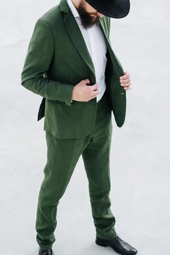 2 Piece Men's Linen Suits Set Slim Fit Summer Blazer Pants Sets Tuxedo Jacket Casual Formal Wedding Beach Party4