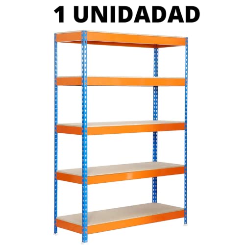 Estantería Modular metálica Reforzada, para Uso Particular y Profesional, 5 Baldas Capacidad de Carga máxima 1000kg. 177cm x 99cm x 45cm. Ideal para garajes, talleres y almacenes.