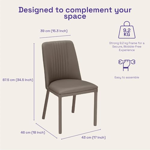 Image of Wakefit Taco Metal Dining Chair I Set of 2 I Leatherette Grey