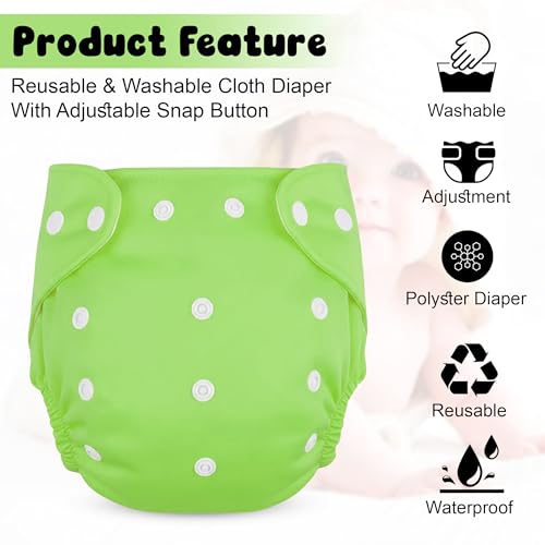 Image of GLUN Reusable Baby Cloth Diapers Combo, Pack of 2 Shiny Green Colour Comfort & Protection, Leakproof & High Absorption