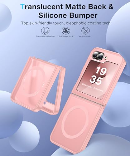 Image of NO.1 Magnetic for Samsung Galaxy Z Flip 6 Case Compatible with MagSafe [Military Grade Drop Tested][Translucent Matte][Anti-Fingerprint] Soft Silicone Bumper for Samsung Flip 6 Case Slim,Pink