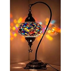 Lamparas Turcas Antiguas CopperBull Impresionante hecho a mano turco marroquí mosaico de cristal colorido Boho mesa escritorio lámpara de noche lámpara de luz pantalla (multicolor)