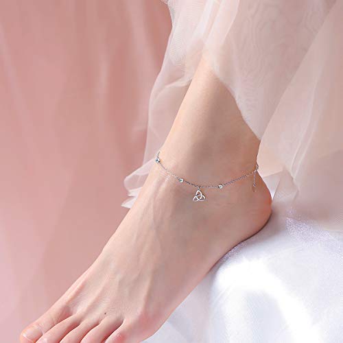 Image of FLYOW S925 Sterling Silver Anklet for Women Summer Boho Beach Charm Adjustable Foot Ankle Bracelet Jewelry Birthday Gift