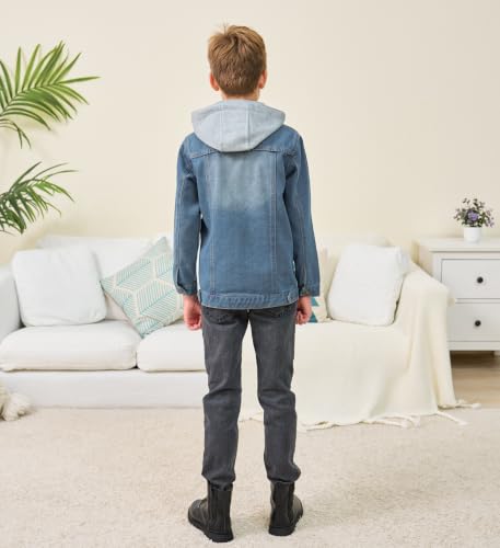 Image of Mallimoda Kids Boys Girls Hooded Denim Jacket | Jean Jacket for Boys Girls, Lightweight Coat with Hood, Zip Up Casual Outerwear, Spring Fall Fashion Clothes, Outdoor Wear