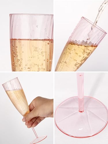 WDF 36PCS Pink Champagne Flutes Plastic - 6OZ Pink Disposable Champagne Flutes Party Supplies for Wedding/Birthday/Parties