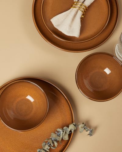 Image of Pokini Stoneware Dinnerware Sets for 4, 12pcs Plates and Bowls Sets Dishes