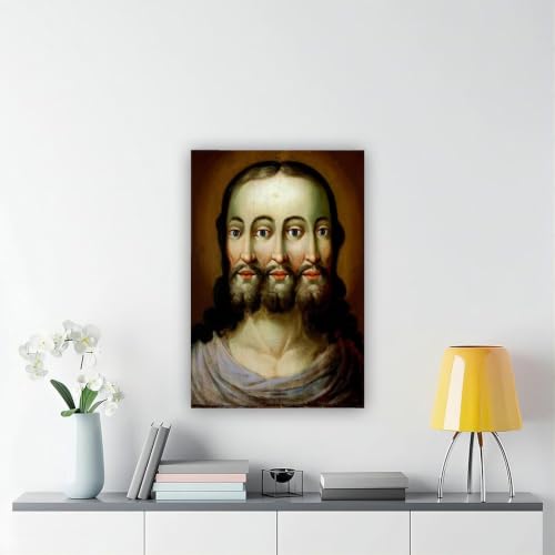 Impression sur toile de la Trinité Trifaciale de Jésus cadre 20x30 cm