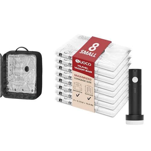 Image of 8 Small Travel Vacuum Storage Bags for Clothing with Rechargeable Electric Pump, Compression Packing Cubes Organizer for Luggage Suitcase, Space Saver Seal Bags for Vacation Cruise