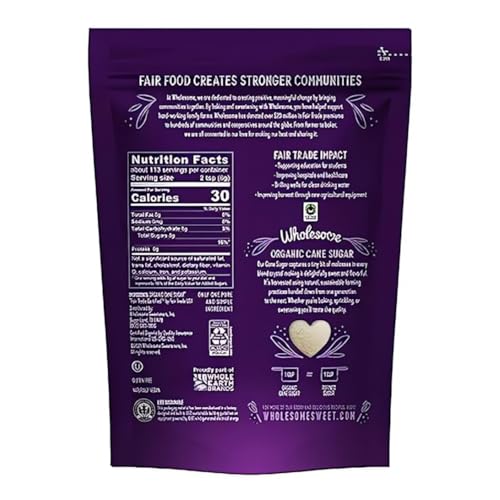Wholesome Organic Cane Sugar, Fair Trade, Non GMO & Gluten Free, 1 Pound (Pack of 12)