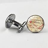 ❤Tamaño : 18*18 MM. Gemelos Para Hombres, Retro Alemania Mapa Hamburgo Corazón Rojo Arte De Vidrio Redondo Negro Hebilla Del Manguito, Camisa Elegante Accesorio Para El Contable Jefe Negocio Regalo Boda Prom Una Ocasi