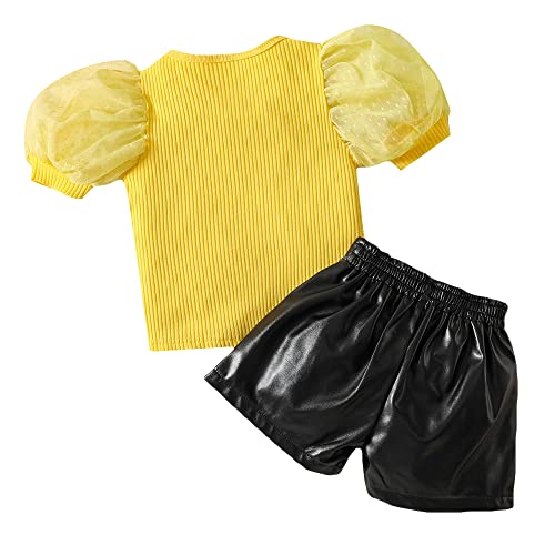 Image of Hopscotch Girls Yellow Solid T-shirt And Short Set