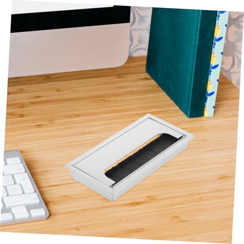 Tapa de agujero para cables de aleación de aluminio, diseño cuadrado elegante para gestión eficiente de cables, con cepillo antipolvo para oficina y hogar miniatura 6