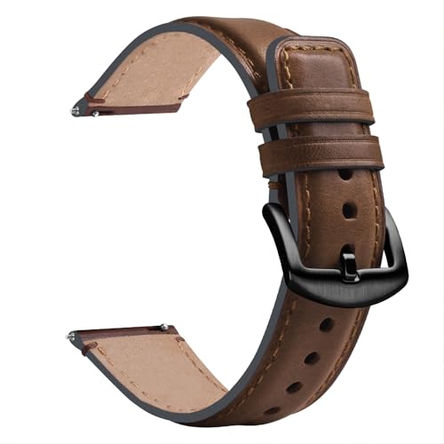 Fullmosa 3 Colores Para Correa Reloj De Cuero Pulido 18 Mm/20 Mm/22 Mm, YOLA Serie Pulsera De Piel Para Relojes De Liberación Rápida Para Hombres Mujeres, 22Mm Marrón Oscuro + Herraje Gris Ahumado