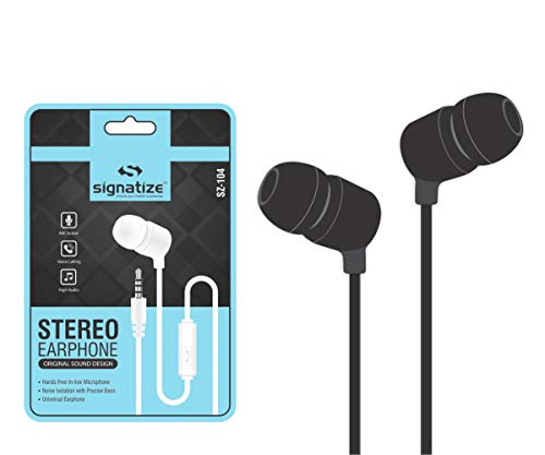 Signatize Stereo Earphone with Extra Bass, in-line mic, Dual Tone Secure Braided Cable & 3.5mm Angled Jack Wired Earphones 104