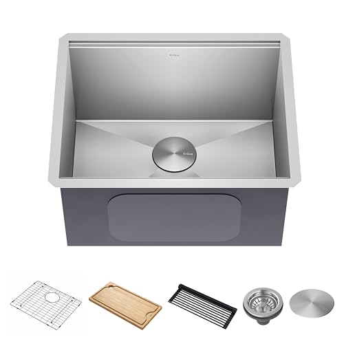 KRAUS Kore 23-Inch Undermount Workstation Single Bowl 16 Gauge Deep Laundry Utility Stainless Steel Kitchen Sink with Accessories, KWU100-23L