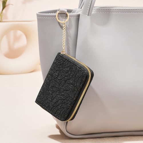 Image of RNIEGA Credit Card Holder RFID Blocking Small Wallet for Women Vegan Leather Card Case Wallets with Zipper Keychain