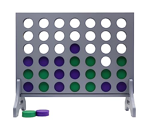 Image of Giant 4 in a Row Game for Family & Adults - Tailgating Pros Jumbo Grey Wooden Four in a Row Indoor & Outdoor Yard Game for Family Party Fun, Portable Activities for Patio, Backyard, and Camping